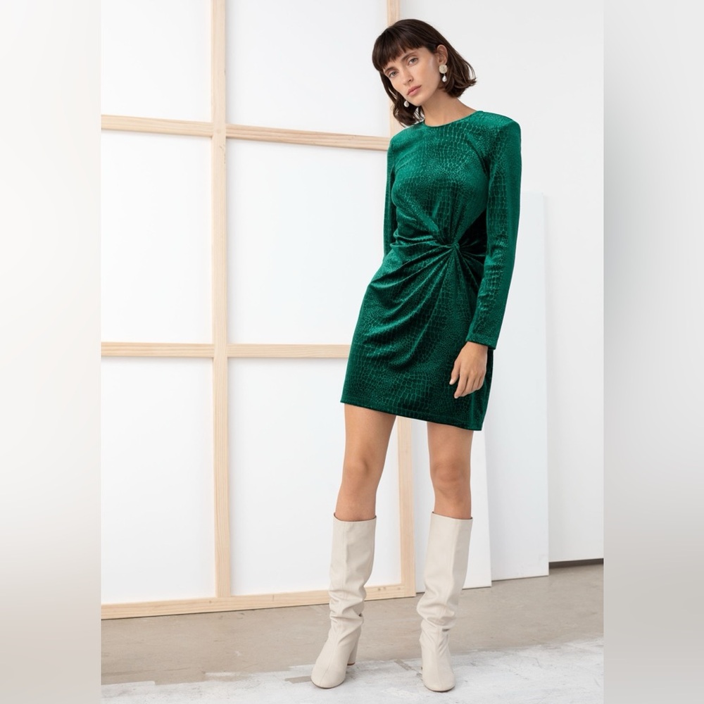Emerald Green Twist-Front Velvet Mini Dress